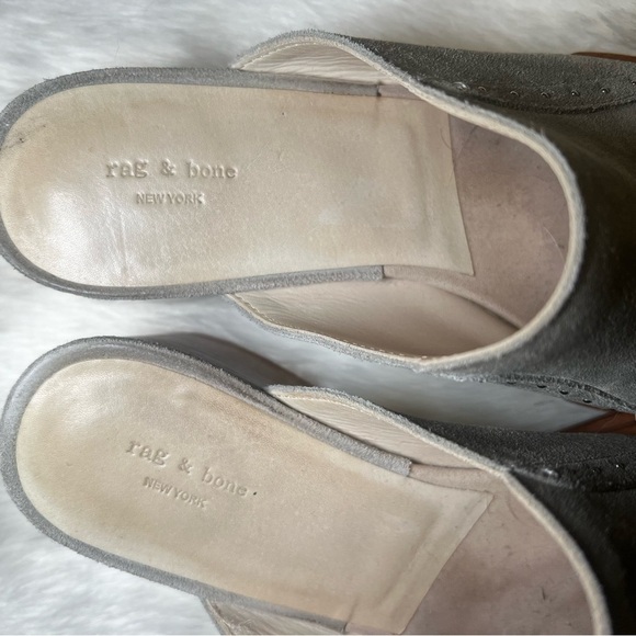 Rag & Bone‎ - Weiss Studded Suede Mules in gray with stacked heel - Picture 3 of 6
